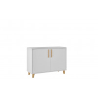 Manhattan Comfort 158AMC166 Mid-Century - Modern Herald Double Side Cabinet with 2 Shelves in White